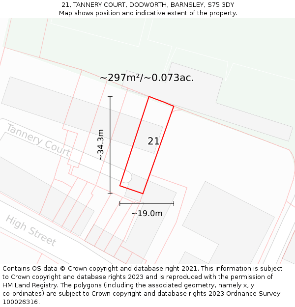 21, TANNERY COURT, DODWORTH, BARNSLEY, S75 3DY: Plot and title map