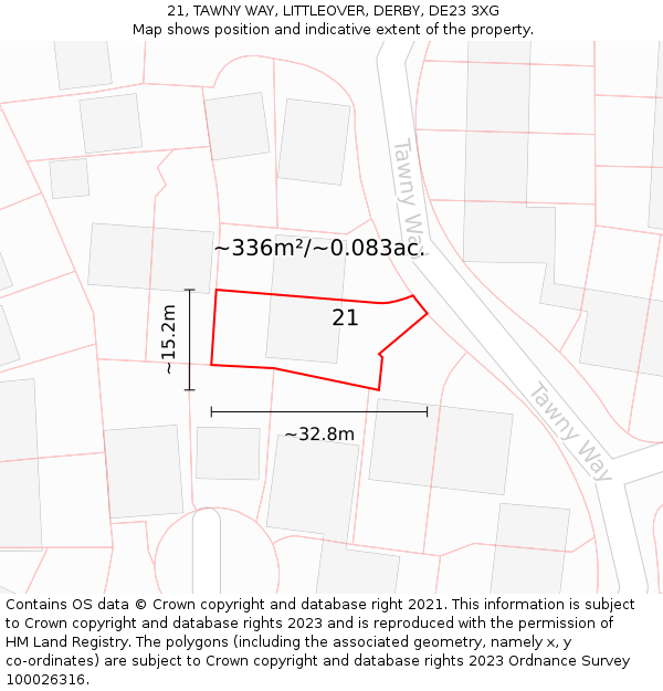21, TAWNY WAY, LITTLEOVER, DERBY, DE23 3XG: Plot and title map