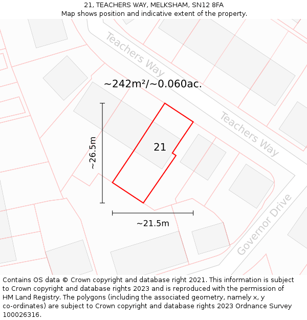 21, TEACHERS WAY, MELKSHAM, SN12 8FA: Plot and title map
