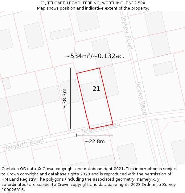 21, TELGARTH ROAD, FERRING, WORTHING, BN12 5PX: Plot and title map