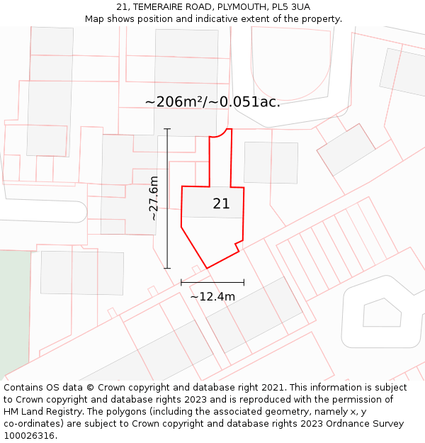21, TEMERAIRE ROAD, PLYMOUTH, PL5 3UA: Plot and title map