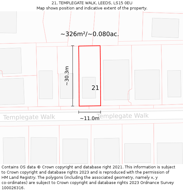 21, TEMPLEGATE WALK, LEEDS, LS15 0EU: Plot and title map