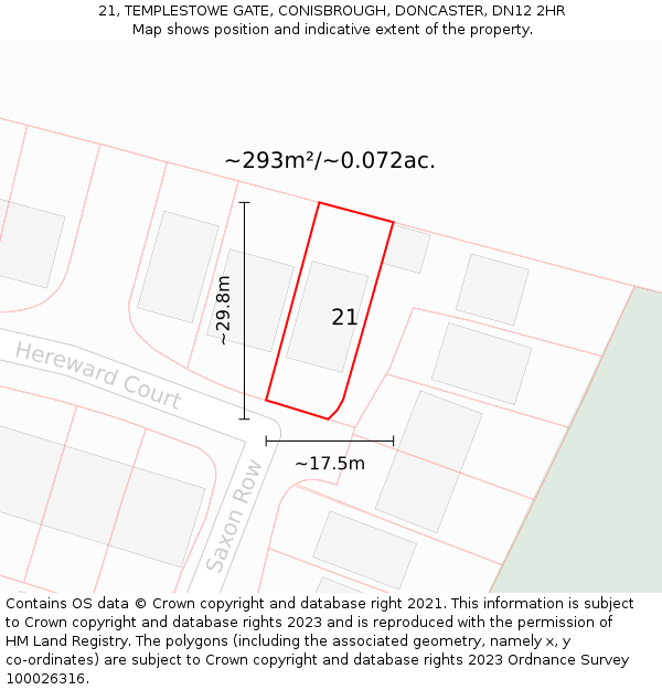 21, TEMPLESTOWE GATE, CONISBROUGH, DONCASTER, DN12 2HR: Plot and title map