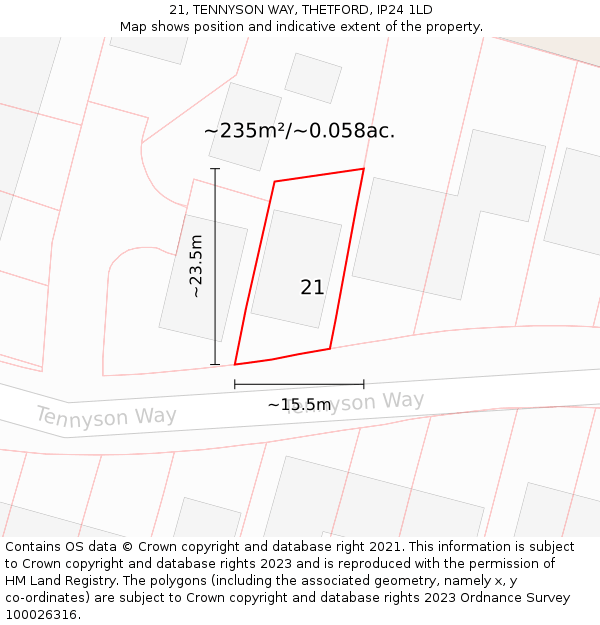21, TENNYSON WAY, THETFORD, IP24 1LD: Plot and title map