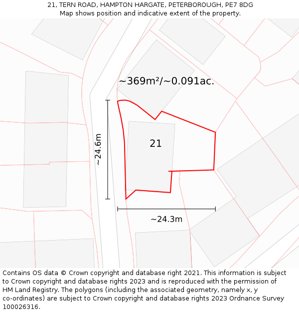 21, TERN ROAD, HAMPTON HARGATE, PETERBOROUGH, PE7 8DG: Plot and title map