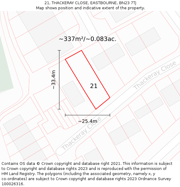 21, THACKERAY CLOSE, EASTBOURNE, BN23 7TJ: Plot and title map