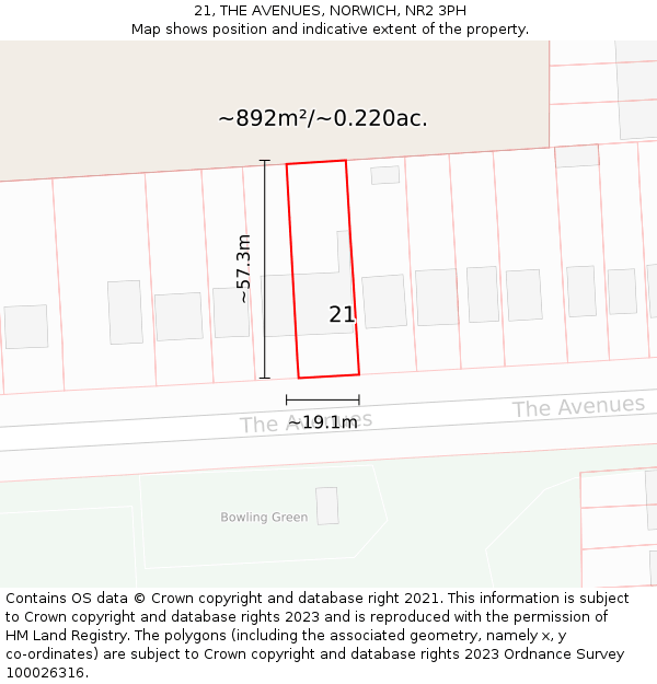 21, THE AVENUES, NORWICH, NR2 3PH: Plot and title map