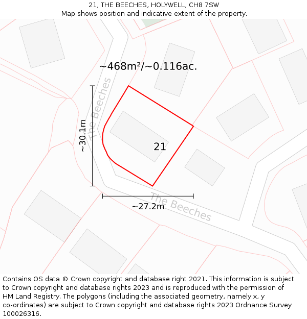 21, THE BEECHES, HOLYWELL, CH8 7SW: Plot and title map