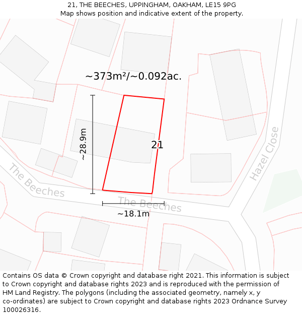 21, THE BEECHES, UPPINGHAM, OAKHAM, LE15 9PG: Plot and title map