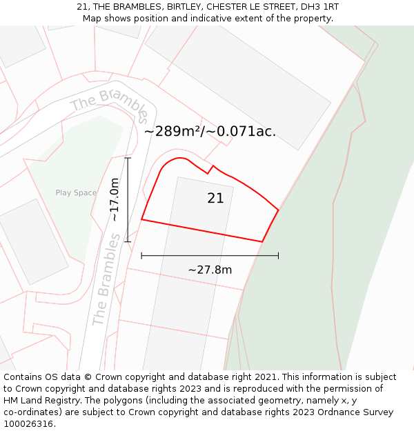 21, THE BRAMBLES, BIRTLEY, CHESTER LE STREET, DH3 1RT: Plot and title map