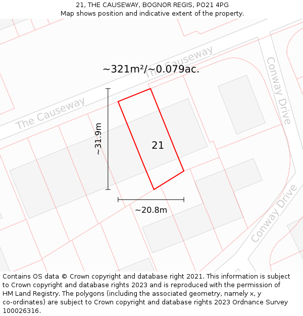 21, THE CAUSEWAY, BOGNOR REGIS, PO21 4PG: Plot and title map