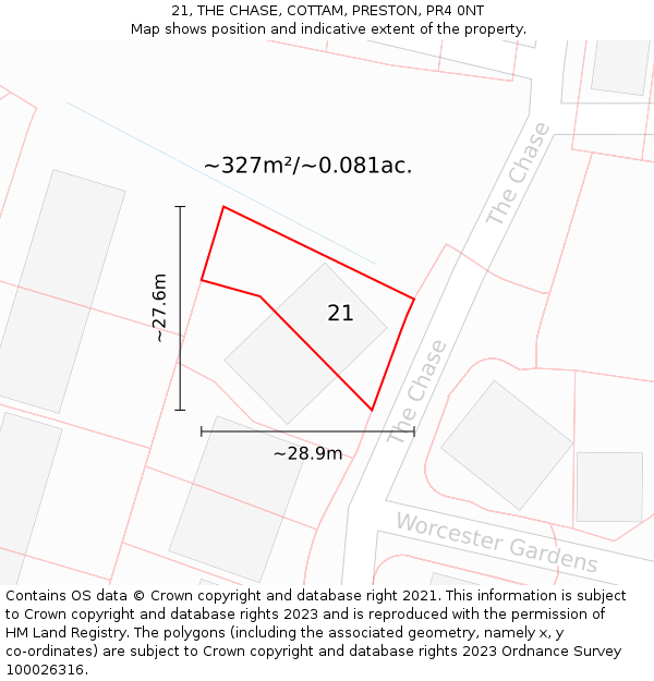 21, THE CHASE, COTTAM, PRESTON, PR4 0NT: Plot and title map