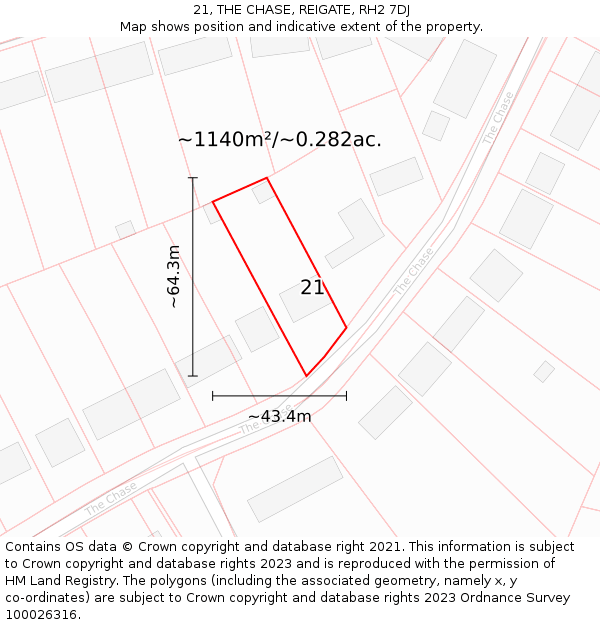 21, THE CHASE, REIGATE, RH2 7DJ: Plot and title map