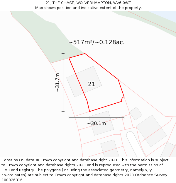 21, THE CHASE, WOLVERHAMPTON, WV6 0WZ: Plot and title map
