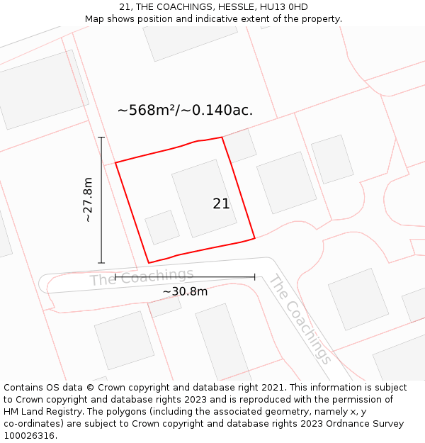 21, THE COACHINGS, HESSLE, HU13 0HD: Plot and title map