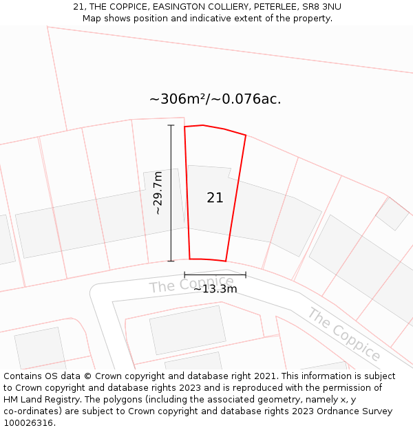 21, THE COPPICE, EASINGTON COLLIERY, PETERLEE, SR8 3NU: Plot and title map