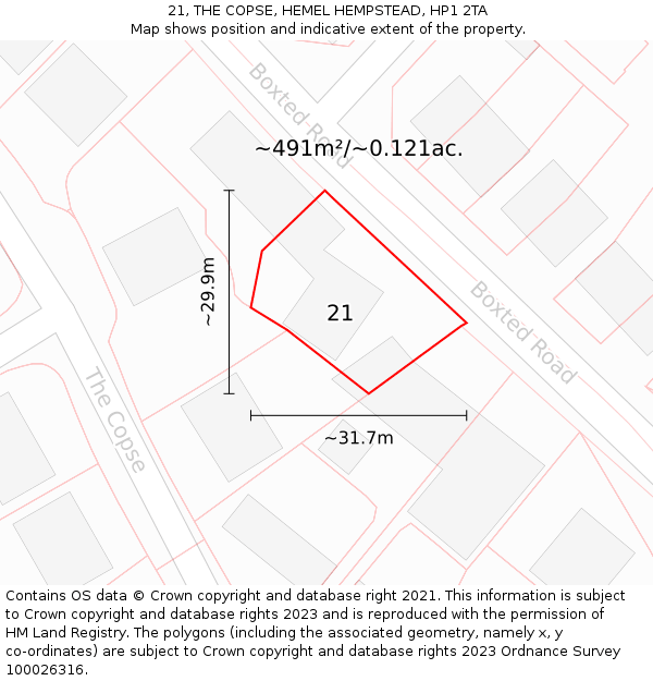 21, THE COPSE, HEMEL HEMPSTEAD, HP1 2TA: Plot and title map