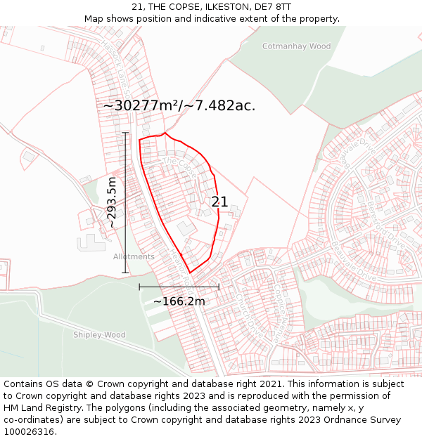 21, THE COPSE, ILKESTON, DE7 8TT: Plot and title map