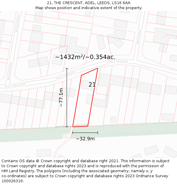 21, THE CRESCENT, ADEL, LEEDS, LS16 6AA: Plot and title map