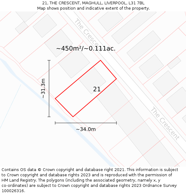 21, THE CRESCENT, MAGHULL, LIVERPOOL, L31 7BL: Plot and title map