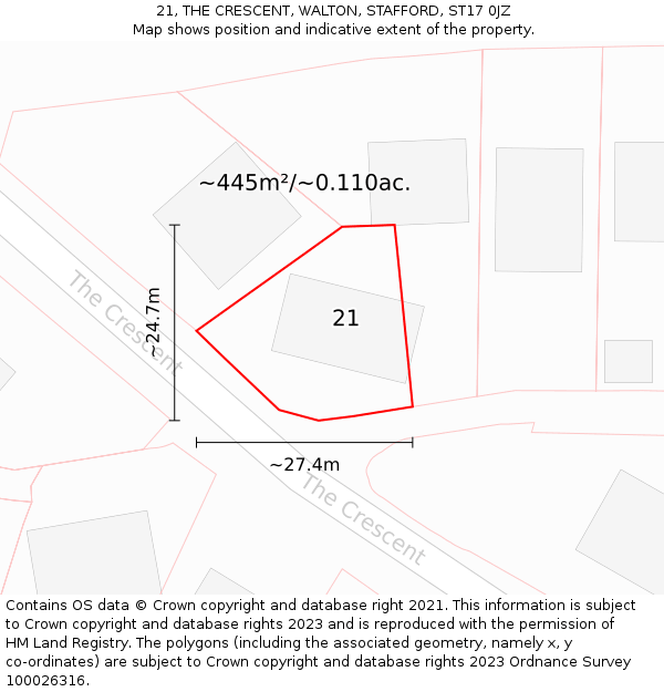21, THE CRESCENT, WALTON, STAFFORD, ST17 0JZ: Plot and title map