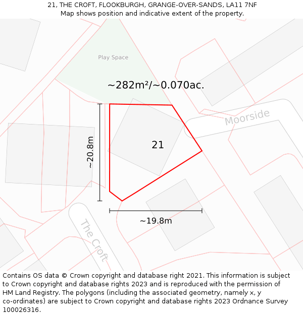 21, THE CROFT, FLOOKBURGH, GRANGE-OVER-SANDS, LA11 7NF: Plot and title map