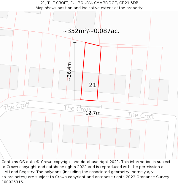 21, THE CROFT, FULBOURN, CAMBRIDGE, CB21 5DR: Plot and title map