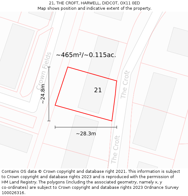 21, THE CROFT, HARWELL, DIDCOT, OX11 0ED: Plot and title map