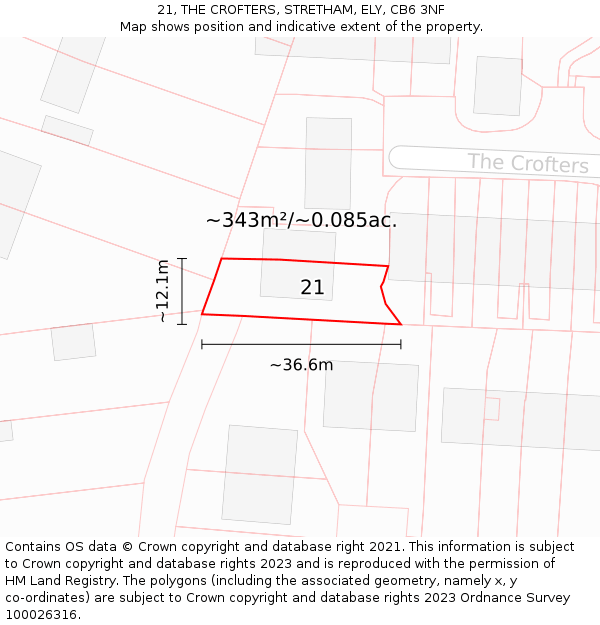 21, THE CROFTERS, STRETHAM, ELY, CB6 3NF: Plot and title map