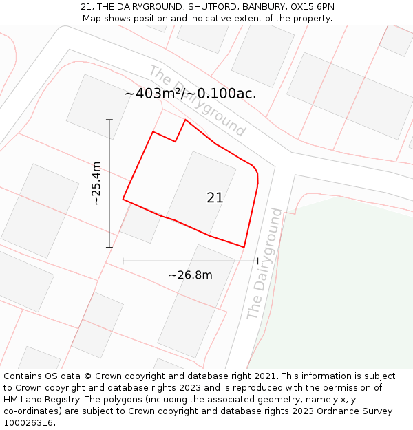 21, THE DAIRYGROUND, SHUTFORD, BANBURY, OX15 6PN: Plot and title map