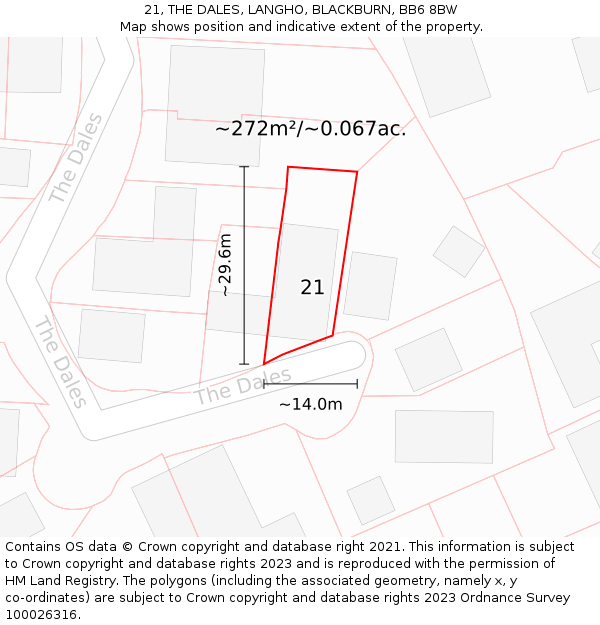 21, THE DALES, LANGHO, BLACKBURN, BB6 8BW: Plot and title map