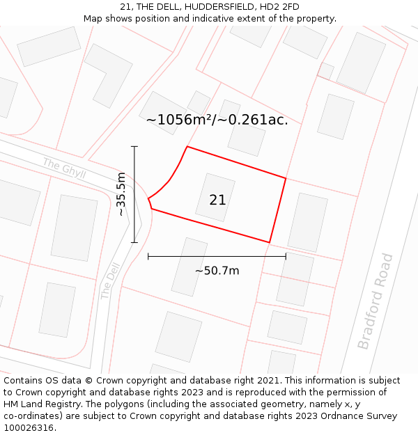 21, THE DELL, HUDDERSFIELD, HD2 2FD: Plot and title map