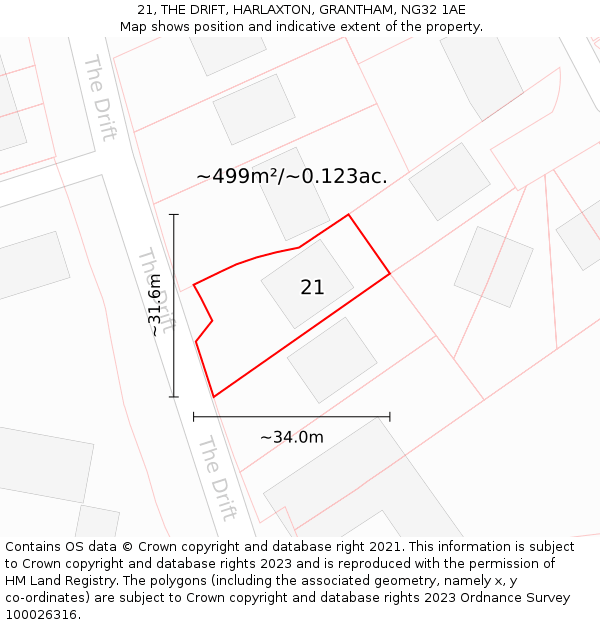 21, THE DRIFT, HARLAXTON, GRANTHAM, NG32 1AE: Plot and title map
