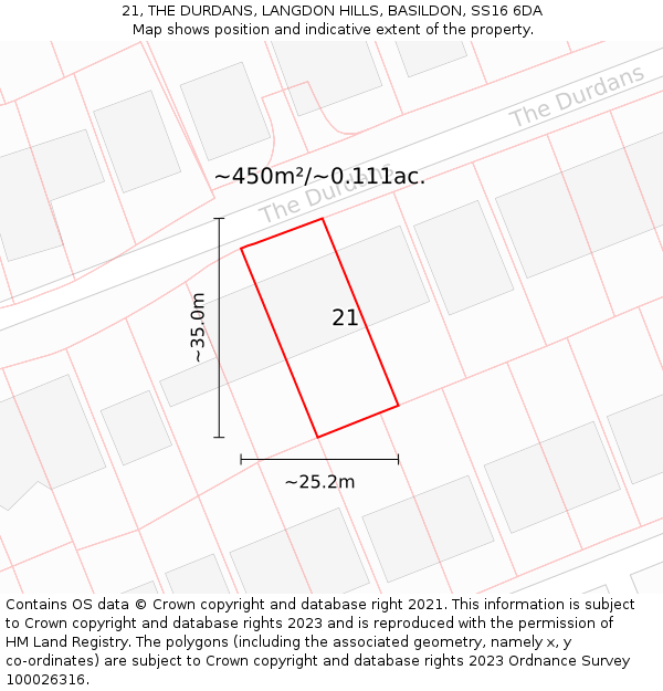21, THE DURDANS, LANGDON HILLS, BASILDON, SS16 6DA: Plot and title map