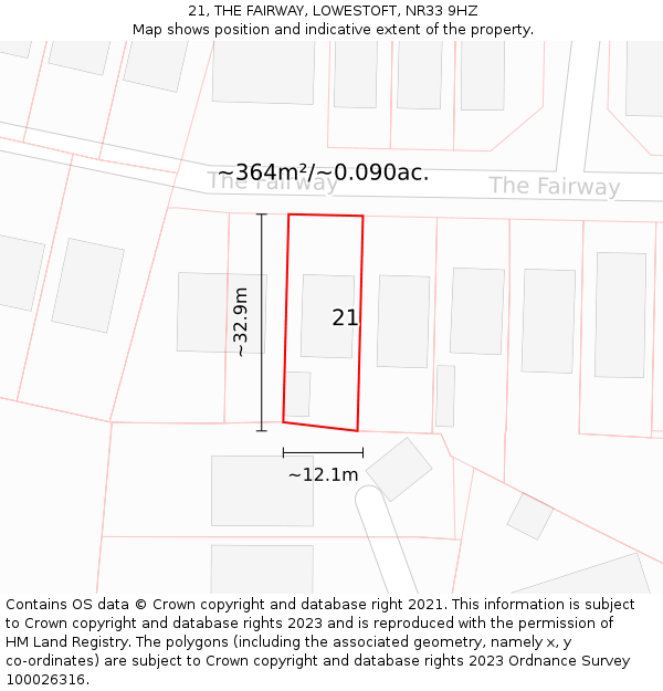 21, THE FAIRWAY, LOWESTOFT, NR33 9HZ: Plot and title map
