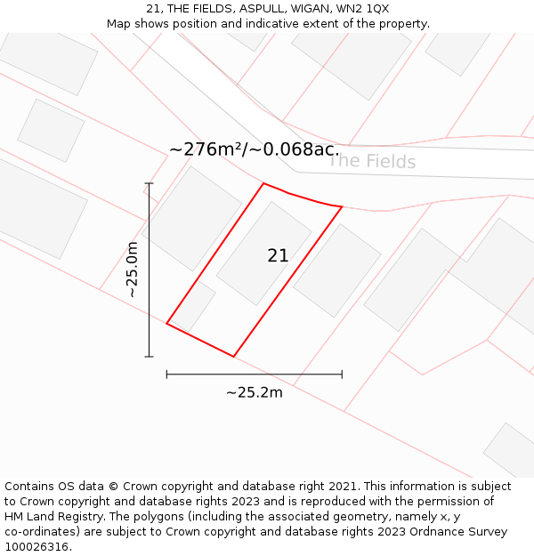 21, THE FIELDS, ASPULL, WIGAN, WN2 1QX: Plot and title map