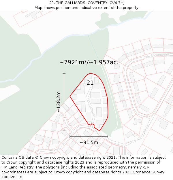 21, THE GALLIARDS, COVENTRY, CV4 7HJ: Plot and title map