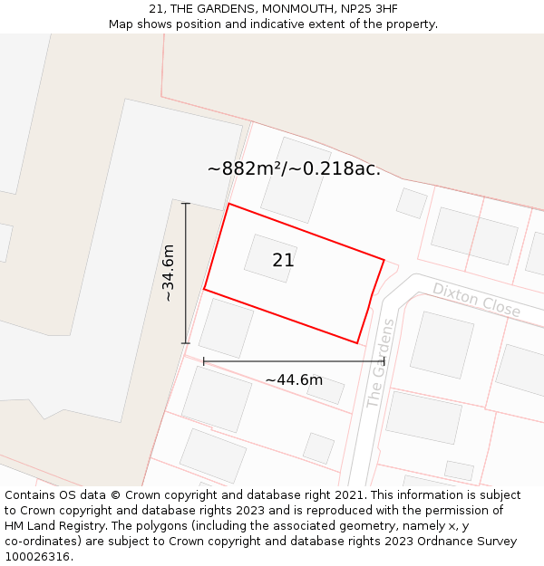 21, THE GARDENS, MONMOUTH, NP25 3HF: Plot and title map
