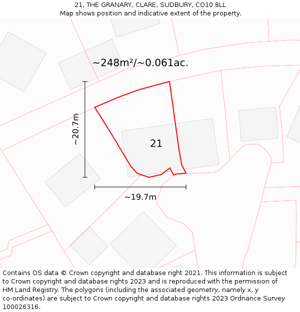 21, THE GRANARY, CLARE, SUDBURY, CO10 8LL: Plot and title map
