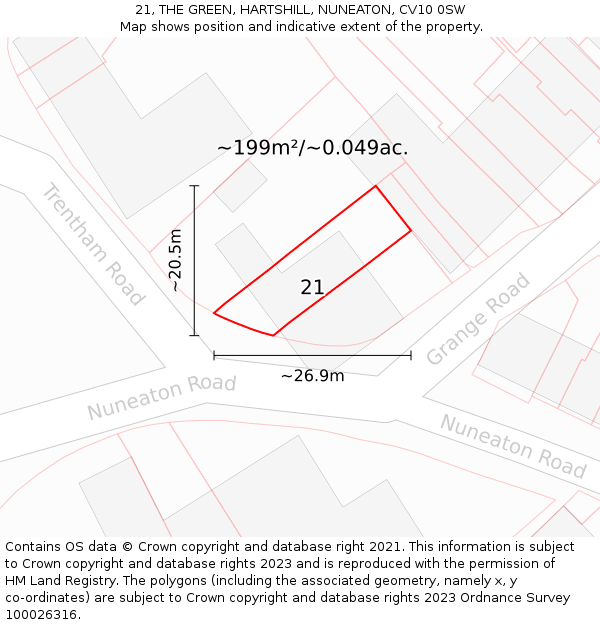 21, THE GREEN, HARTSHILL, NUNEATON, CV10 0SW: Plot and title map