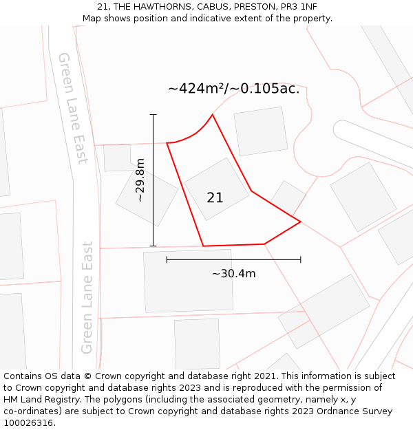 21, THE HAWTHORNS, CABUS, PRESTON, PR3 1NF: Plot and title map