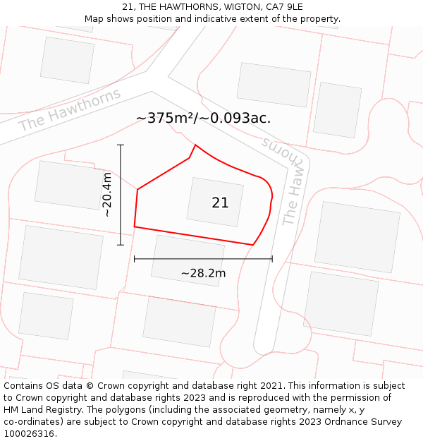 21, THE HAWTHORNS, WIGTON, CA7 9LE: Plot and title map