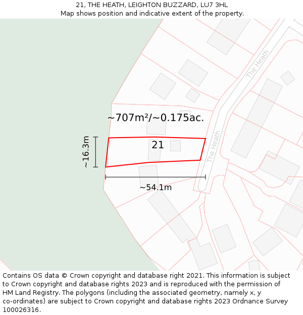 21, THE HEATH, LEIGHTON BUZZARD, LU7 3HL: Plot and title map