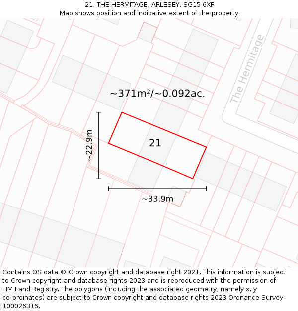 21, THE HERMITAGE, ARLESEY, SG15 6XF: Plot and title map