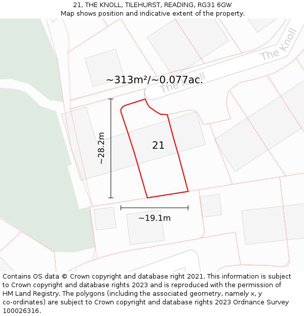 21, THE KNOLL, TILEHURST, READING, RG31 6GW: Plot and title map