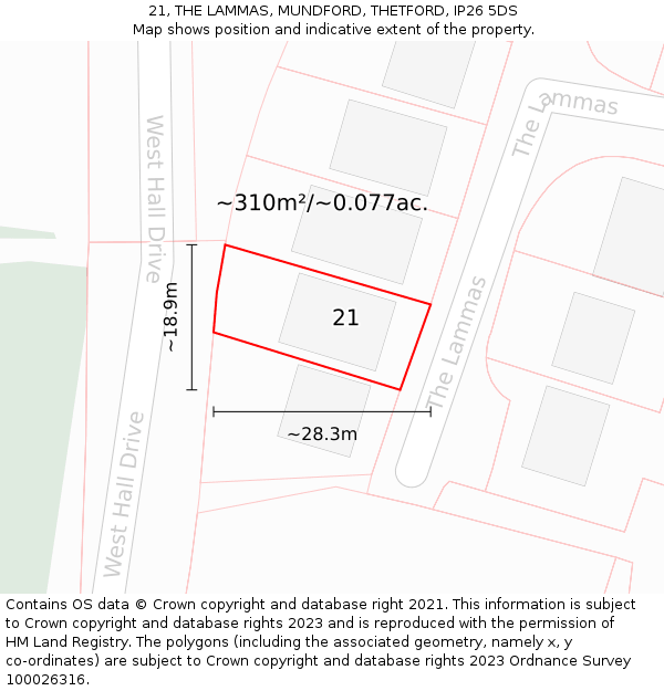21, THE LAMMAS, MUNDFORD, THETFORD, IP26 5DS: Plot and title map