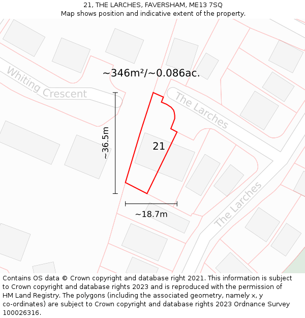 21, THE LARCHES, FAVERSHAM, ME13 7SQ: Plot and title map