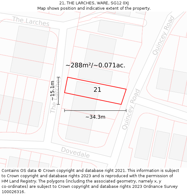 21, THE LARCHES, WARE, SG12 0XJ: Plot and title map