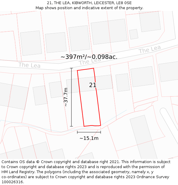21, THE LEA, KIBWORTH, LEICESTER, LE8 0SE: Plot and title map