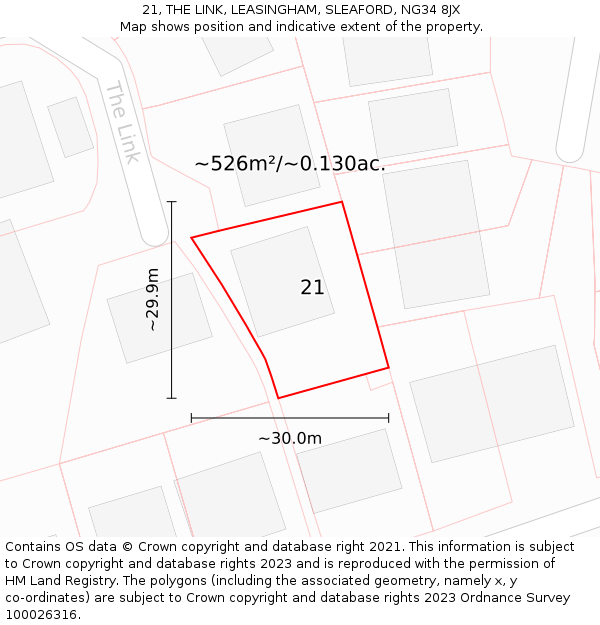 21, THE LINK, LEASINGHAM, SLEAFORD, NG34 8JX: Plot and title map